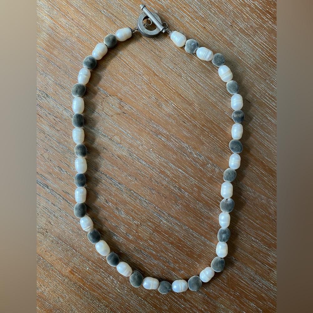 Neutral Pearl and Gray Bead Necklace - Women Jewelry